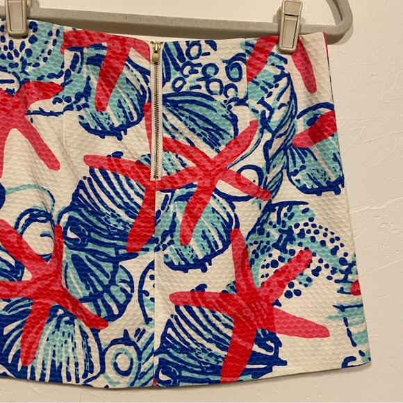 LILLY PULITZER TATE MINI SHE SELLS SEASHELLS STARFISH RED PRINT PREPPY SKIRT - Picture 10 of 16
